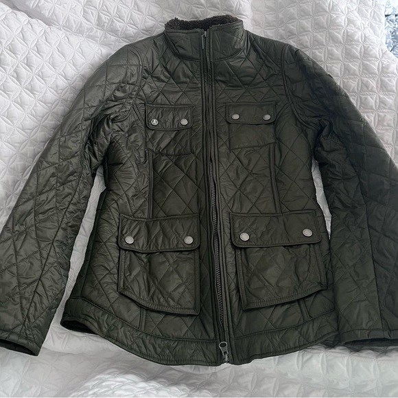 Barbour Womens Diamond Quilted Jacket Olive Green Filey Sherpa Lined - Picture 6 of 7